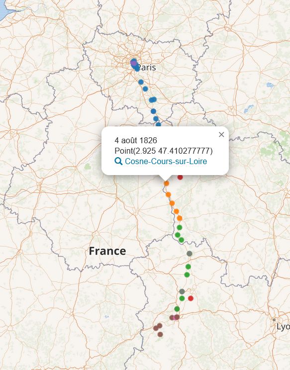  Trajet via Wikidata de l'ouvrage « Itinéraire de Paris au mont-d’or » transcrit sur Wikisource