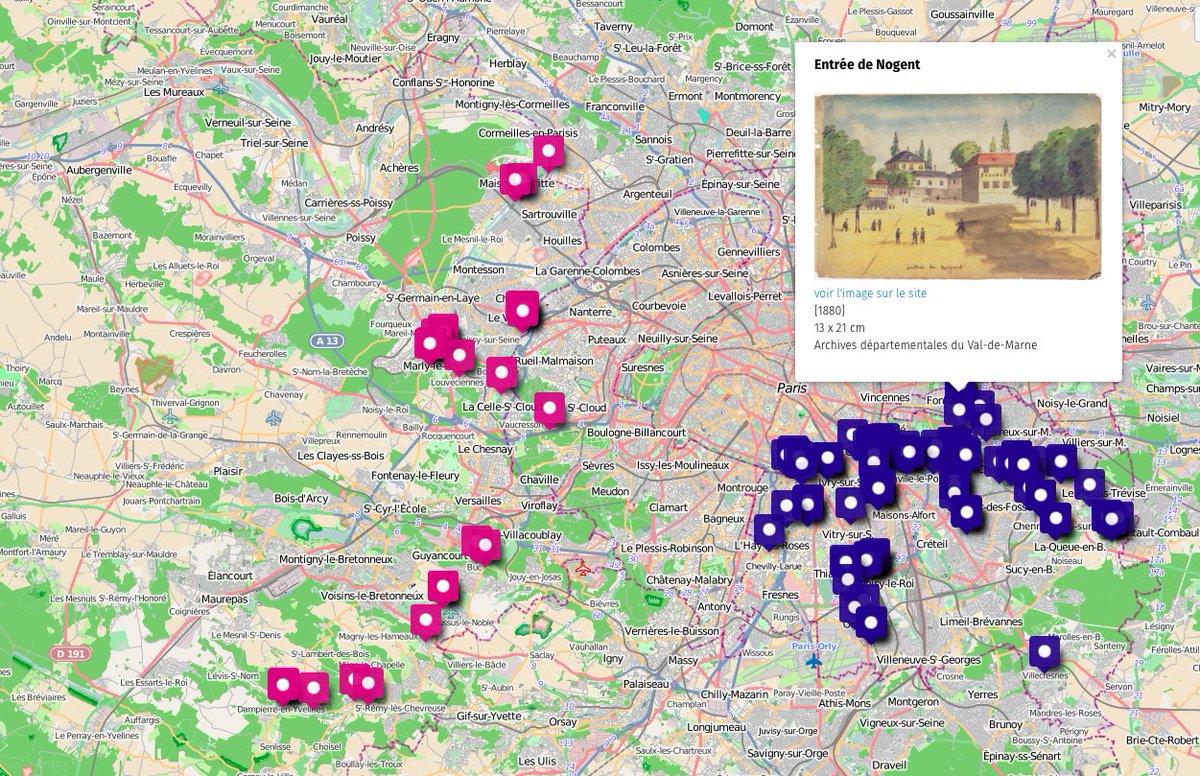 #datasprintaaf Elle commence à être pas mal ma cartographie des aquarelles de Capaul en île de France ! https://t.co/tKVckpg4Cq